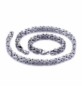 5mm6mm8mm wide Silver Stainless Steel King Byzantine Chain Necklace Bracelet Mens Jewelry Handmade4723247