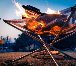 Bonfire Campfire Pit Camping Wood Stove Stand Frame Fire Rackステンレス鋼折りたたみメッシュファイアピットアウトドアウッドヒーター暖房X5866899