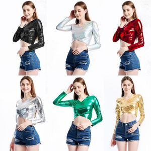 Camisoles & Tanks Bright Leather Laser Slim-Fit Small Turtleneck T-shirt Stage Wear
