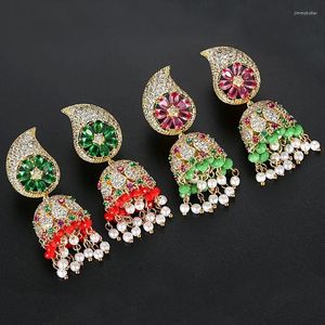Dangle Earrings Bollywood Jhumka Jhumki Women Bridal Zircon Drop Beads Tassel Bells Gypsy Jewelry Party Fashion