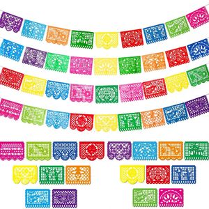 Mexican Party Square Papercut Plastic Garland Flag on Day of The Dead Carnival Bunting Decoration 231227