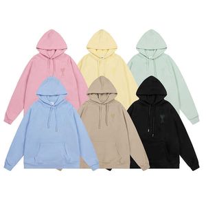 Koreanska trendiga ami älskar macaron fast färg hoodie för män och kvinnor broderade slingade huvjackor par