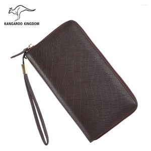 Carteiras Kangaroo Kingdom Fashion Marca Homens Couro Genuíno Grande Capacidade Zipper Long Clutch Bolsa Carteira