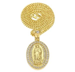 Autentisk Hiphop Santa Maria Pendant Halsband för Mens Oval Charm Gold Plated Full Diamond Hip Hop Jewelry 2340423
