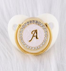 012 Months Luxury White Diamond Baby Pacifier Food Grade 26 Letters Silicone Orthodontic Dummy Crystal Nipple Sleeping Soother5297536