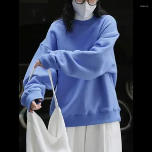 هوديز النساء الشتاء كسول بالإضافة إلى مخملية من النوع الثقيل جولة الرقبة النساء القطن الكوري غير الرسمي فضفاضة دافئة الأزرق مريح ملابس صلبة
