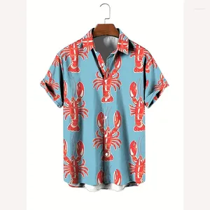 Мужские повседневные рубашки Гавайский лобстер с 3d принтом, модная рубашка с коротким рукавом большого размера для летних каникул, пляжная одежда, мужские топы с графикой