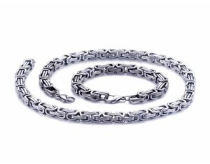 5mm6mm8mm wide Silver Stainless Steel King Byzantine Chain Necklace Bracelet Mens Jewelry Handmade8162092