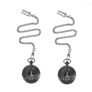 Pocket Watches 2x Vintage Steampunk Black Roman siffror Halsband Kvartshänge