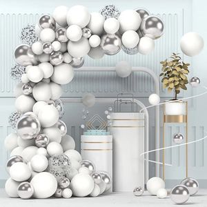 102st Metal Silver White Balloons Garland Arch Kit Conffeti Balloon Globos For Baby Shower Birthday Wedding Party Decor 231227