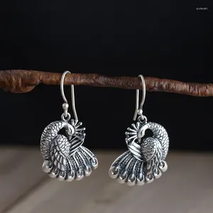 Dingle örhängen s925 silver vintage thailändskt hantverk mode kvinnliga modeller påfågelmönster smycken