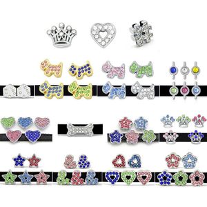 10pcs 8mm Crystal Rhinestone Slide Charms Fit for 8mm de pulseira de pulseira colar de cinto 5 estilos podem escolher LSSC13-405211a