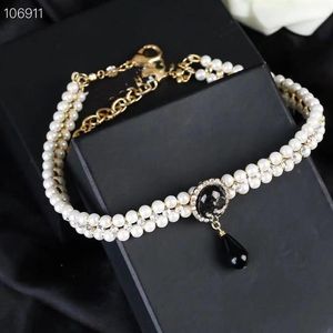 Designer vintage Designer Ciondolo Neccante Logo Black Drop 3 Strayer Crystal Double Pearl Chain Chiker for Women Jewelry273D