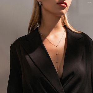 Anhänger Halsketten GD Französische Vintage Y-Form Zirkon Schlüsselbein Halskette 18 K Edelstahl Für Frauen Vergoldet
