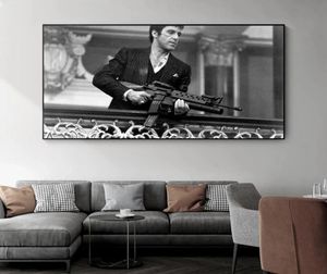 Filmpräst Tony Montana svartvitt porträtt Canvas målningar affischer och skriv ut väggkonstbilder för hemdekoration1162739