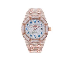 Blu New dignit Movimento al quarzo giapponese Personalizzato Blu Numero arabo Quadrante Diamante Orologio da polso di lusso per uomo donna gioielli 2ZBOJ292r