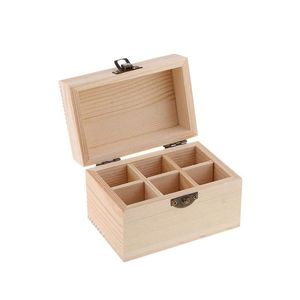 Caixas de armazenamento caixas de armazenamento de madeira 6 slots transportar organizador garrafas de óleo essencial aromaterapia recipiente caso atacado lx4731 dro dholu