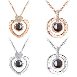 New Rose Gold Silver I Love You 100 Lanugage Necklace Love Memory Projection Heart 목걸이 생일 선물 254f