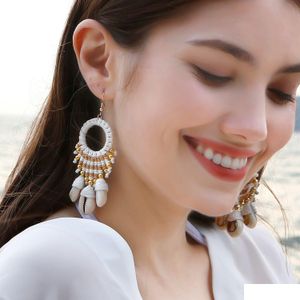 Stud Handmade Diy Rope Braided Bohemia Conch Hoop Earrings Long Tassel Shell Earring Woman Dangle Drop Delivery Jewelry Earr Dhgarden Dhksl