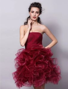 Burgundy Short Cocktail Party Dress 2024 Strapless Ruffles Tier Tulle Homecoming Holiday Birthday Gowns Robe De Soiree