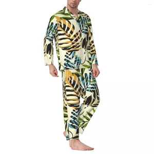 Pijama de banana tropical de roupas de sono masculino impressão de frutas impressão de frutas quartelas de noite Autumn 2 peças Casual Oversize Paijama Conjuntos de pijama personalizados