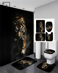 Black Tiger Animals Printed Shower Curtain Set Bathroom Bathing Screen Antislip Toilet Lid Cover Carpet Rugs Kitchen Home Decor 27510566