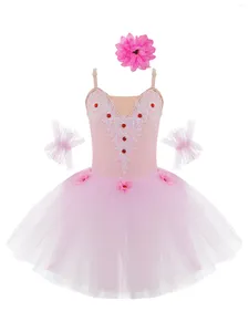 Scene Wear Kids Girls Flower Lace Swan Lake Ballet Dance Dress Tutu kjolade Leotards Ballerina Carnival Costume With Hair Clip Set