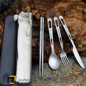 Dinnerware Sets Portable Cutlery Space Saving Light Weight Titanium Hanging Material Sanding Outdoor Tableware Reusable Travel