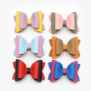 Hair Accessories 2PCS 3in Candy Colourful Lovely Bow Elegant Hairpins Cute Leather Hairgrips Kids Headwear Color Mix Clips