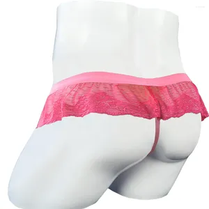 Underpants Sexy Sissy Underwear Big Scrotum Pouch Thong Panties Mens Sheer Lace Skirt G-String Seductive Erotic Lingerie