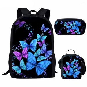 Okul Çantaları Kelebek Sırt Çantası Çocuklar İçin Kızlar Kitap 3pcs/Set Kadınlar Sıradan Seyahat Daypack Okul Çantaları Öğle Yemeği Kutusu Kalem Kılıfı