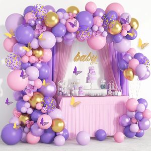 Kelebek mor balon çelenk kemeri mutlu doğum günü partisi dekor çocuklar bebek duş lateks balon zincir düğün malzemeleri 231227
