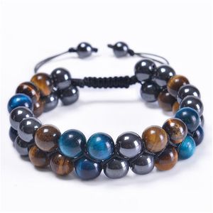 Sieraden 10 mm blauwe tijgeroog steen armband dubbellaags kralen gevlochten verstelbare hematiet magneet voor mannen drop levering baby, kindermat