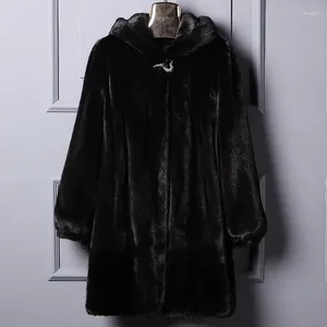 여자 모피 6xL 대형 크기의 세련된 코트 멋진 겨울 후드 인공 긴 섹션 레저 밍크 r1143