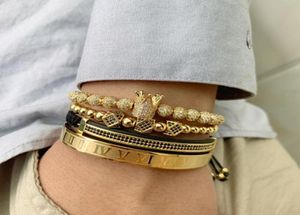 Charme Armbänder 3 teile/satz Gold Luxus CZ Krone Perlen Armband Stapeln Handgemachte Makramee Männer Armreifen Für Schmuck Zubehör3526081