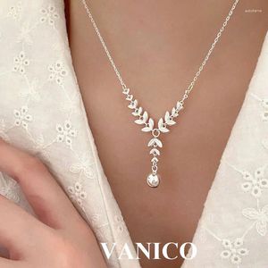Hängen Dainty Leaf Necklace 925 Sterling Silver White Gold Plated Simple Wheat Ball Pendant For Women Korean Trendy Jewelry