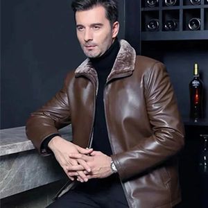 Herren Motorrad PU Lederjacke Männer Fleece Midi Lange Mantel Jacken Herbst Winter Reißverschluss Stehen Winddicht 231227