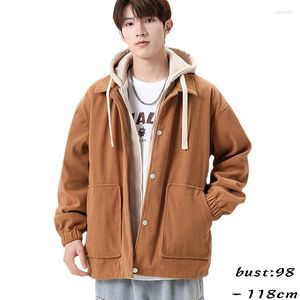 Men's Jackets High Quality Corduroy Hooded Jacket Coat For Men Big Size Zip Up Spring Autumn 2024 Causal Clothing - Black Brown Green