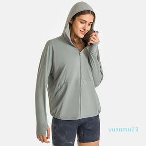 Kıyafet L185 Kadın Yoga Ceket Hoodie Upf Giysileri Rashguard Buz İpek Hızlı Kurutma Açık Spor Dökün