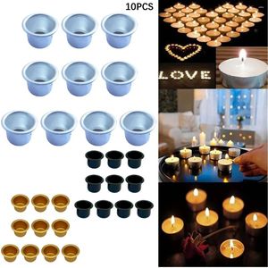 Candle Holders 10Pcs Mini Round Cup Gold Silver Black DIY Candlestick Making Tray Holder Container Accessory Aluminium Home Party Decor