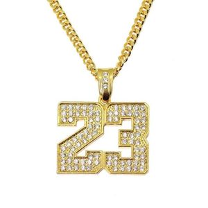 hip hop numero 23 collane con ciondolo di diamanti per uomo collana di lusso con strass in lega d'argento dorata catena a maglie cubana gioiello di moda9244615