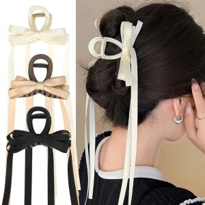 Egelant Women Bowknot Tassels Hair Claw Ponytail Clip Hairpins Bow Long Ribbon Back Head Clip Hair Accessories Sweet