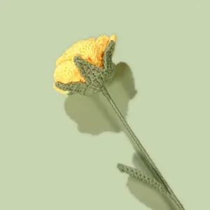 装飾的な花長い茎の人工バラdiyローズブーケウェディングセンターピースのための鮮やかなかぎ針編みブライダルブーケバレンタイン