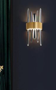 Modern Gold Metal Crystal Wall Light Light Sala de jantar Decoração El Decor de casa Sconnce WA159308I2578678