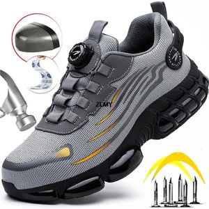 ZLMY Antislip Safety Shoes Men Steel Toe Sneaker Puncture Proof Rotary Button Work Boots Man Sport Antismash 231225