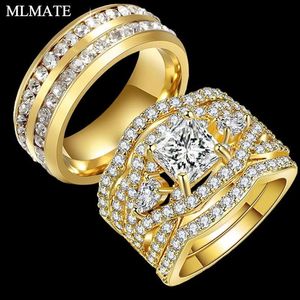 Eheringe Luxus Mode für Sie und Ihn Paar Herren Edelstahl Damen Infinity Princess Eternity Band Ring Set341k