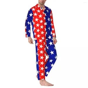 Erkekler İki Tonlu Pijama Erkek Kırmızı ve Mavi Yıldız Moda Odası Nightwear Nightbahar 2 Parça Sıradan Büyük Boy Tasarım Pijama Setleri