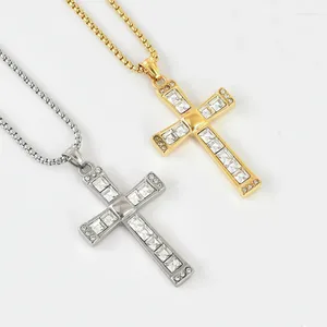 Hänge halsband rostfritt stål utsökt stora cz stenar kors halsband kvinnor män mode smycken kristen kristen
