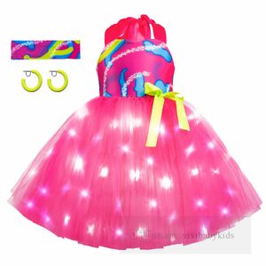 Girls luminescence barbie princess dresses kids ribbon Bows lace tulle dress hairbands ear pendants 3pcs sets children cosplay party clothes Z6357