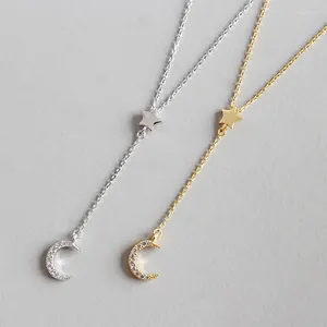 Ожерелья с подвесками в Корейском стиле, ожерелье из стерлингового серебра 925 пробы для женщин, простые элегантные модные украшения для девочек с кристаллами звезды и луны
